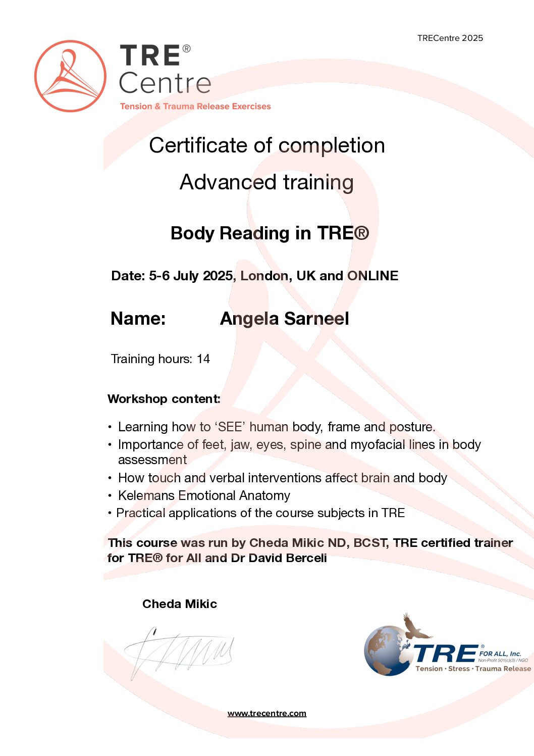 Advanced training Body Reading in TRE®